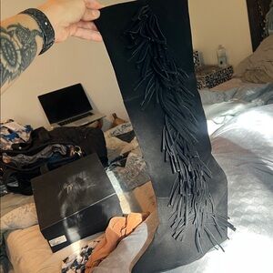 Betsey Johnson Boho zohara knee high fringe wedge boot 8